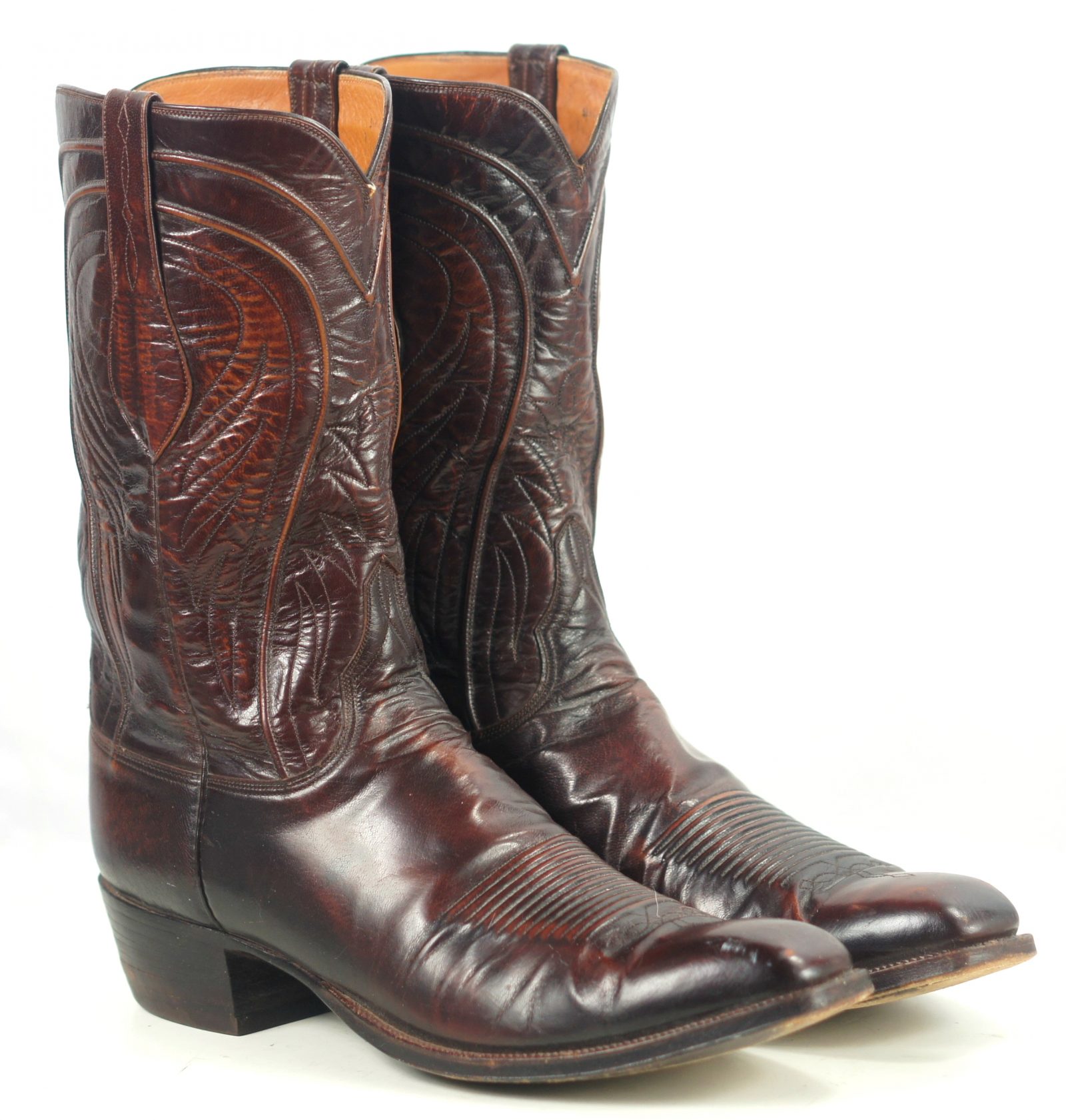 Lucchese San Antonio Vintage 80s US Made Brown Cowboy Boots French Toe 