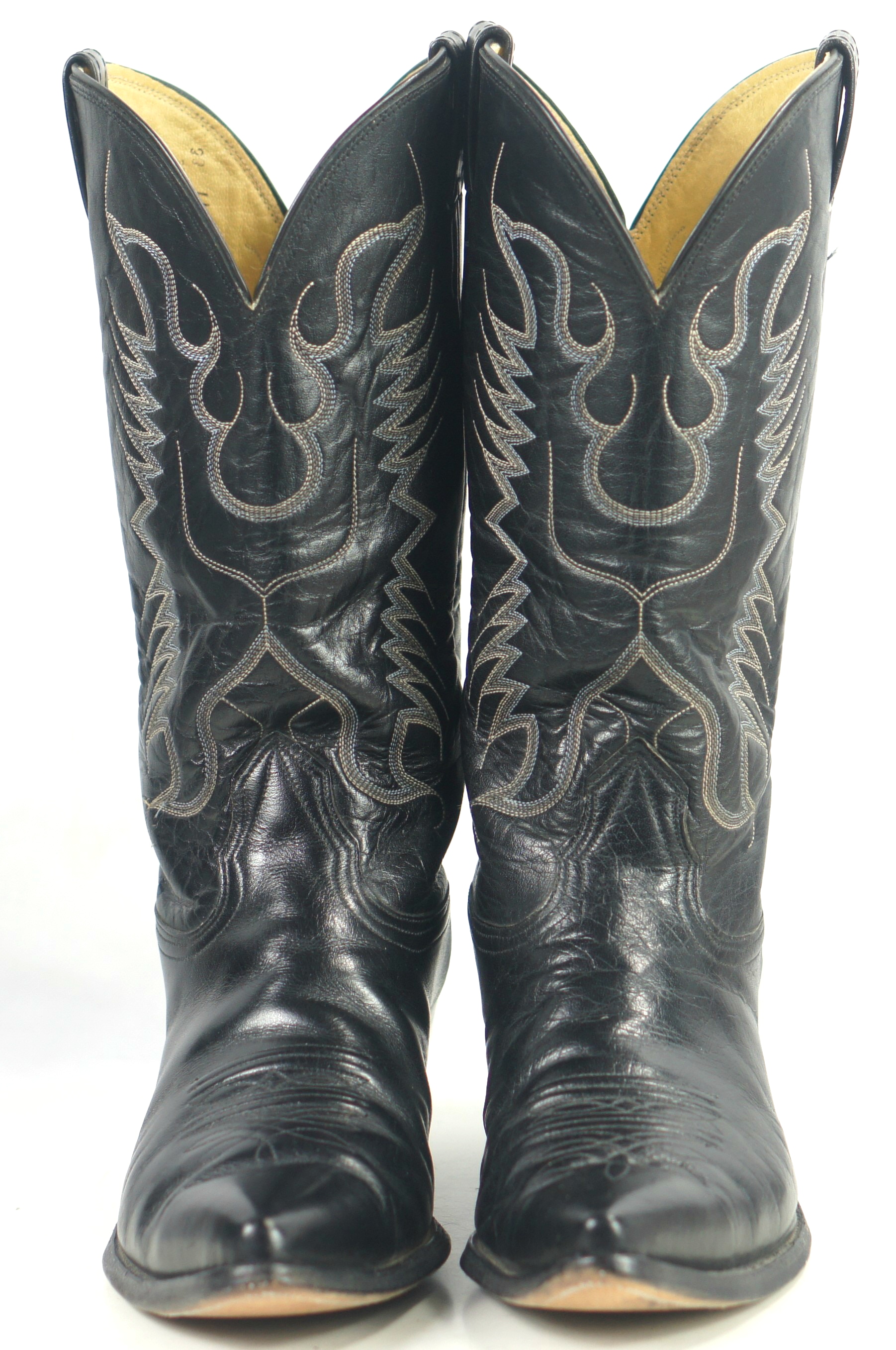 Nocona Black Leather Pointy Toe Cowboy Western Boots Vintage US Made ...