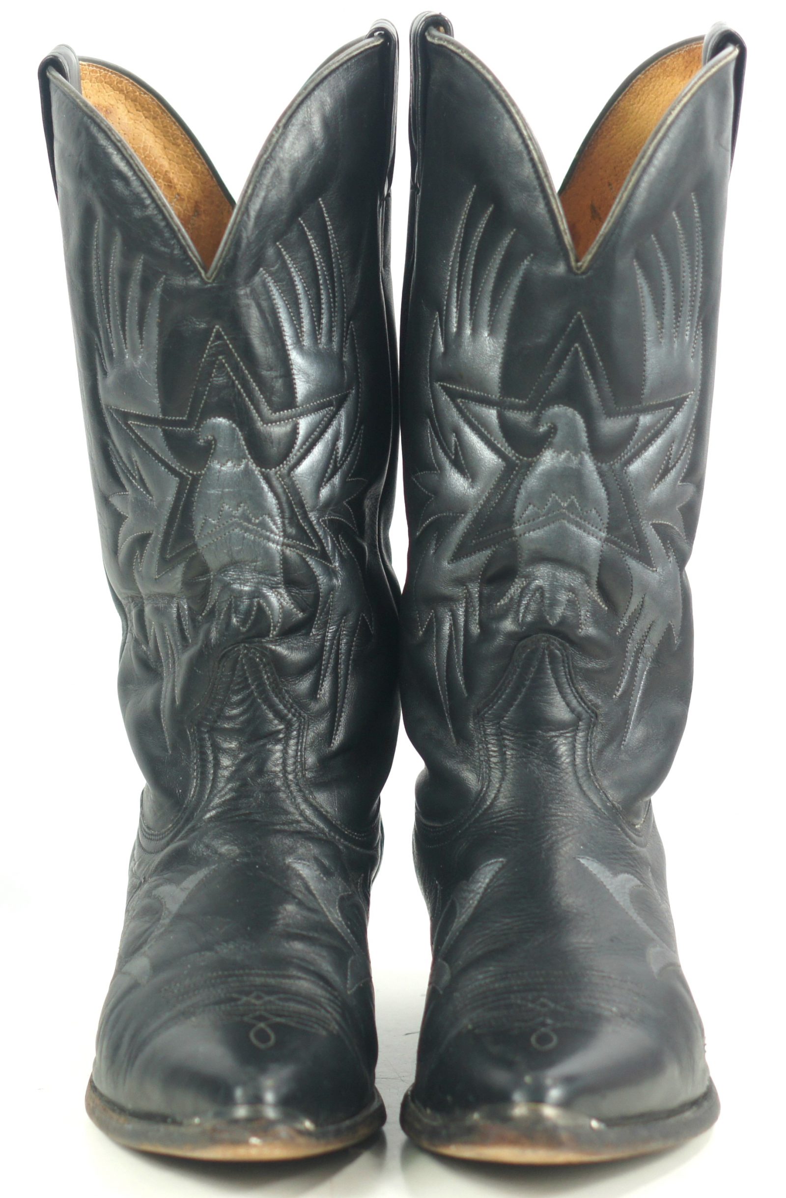 Boulet Black Gray Leather Cowboy Boots Screamin Eagles Texas Stars Mens ...