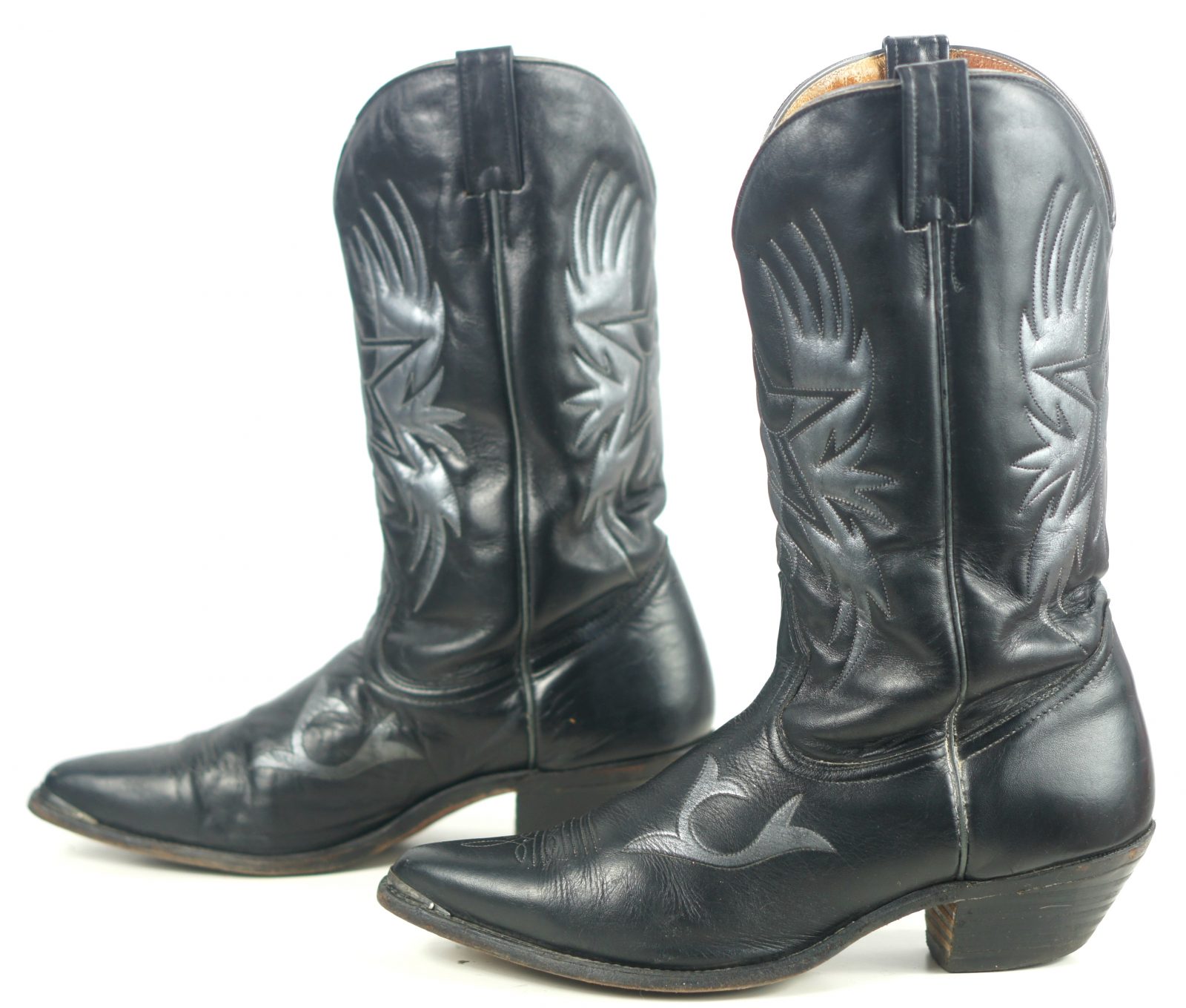 Boulet Black Gray Leather Cowboy Boots Screamin Eagles Texas Stars Mens ...