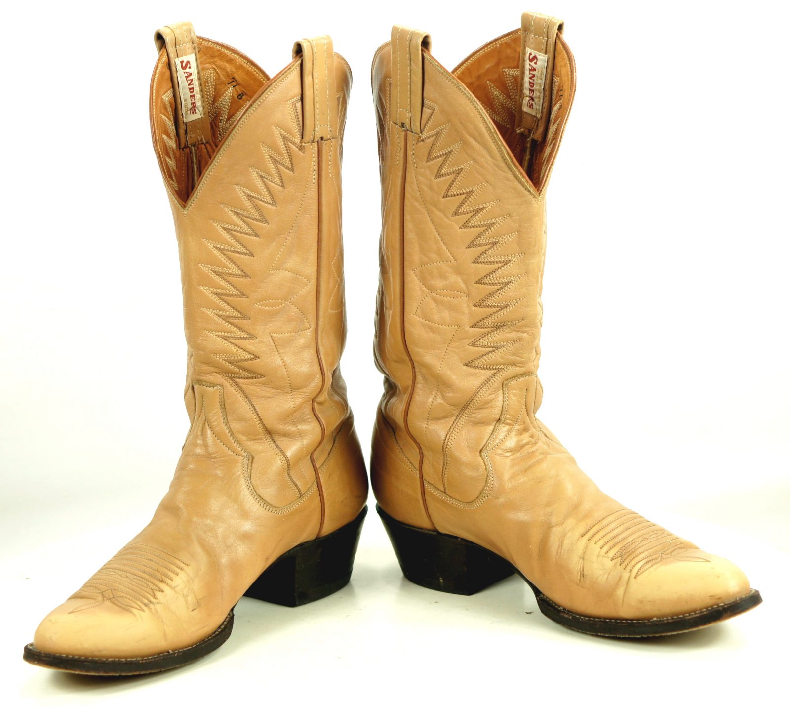 Sanders Golden Tan Leather Western Cowboy Boots Handcrafted Mexico Men ...