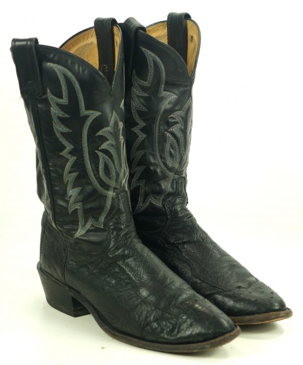 Tony Lama All Black Full Quill Ostrich Cowboy Boots USA Handcrafted Men