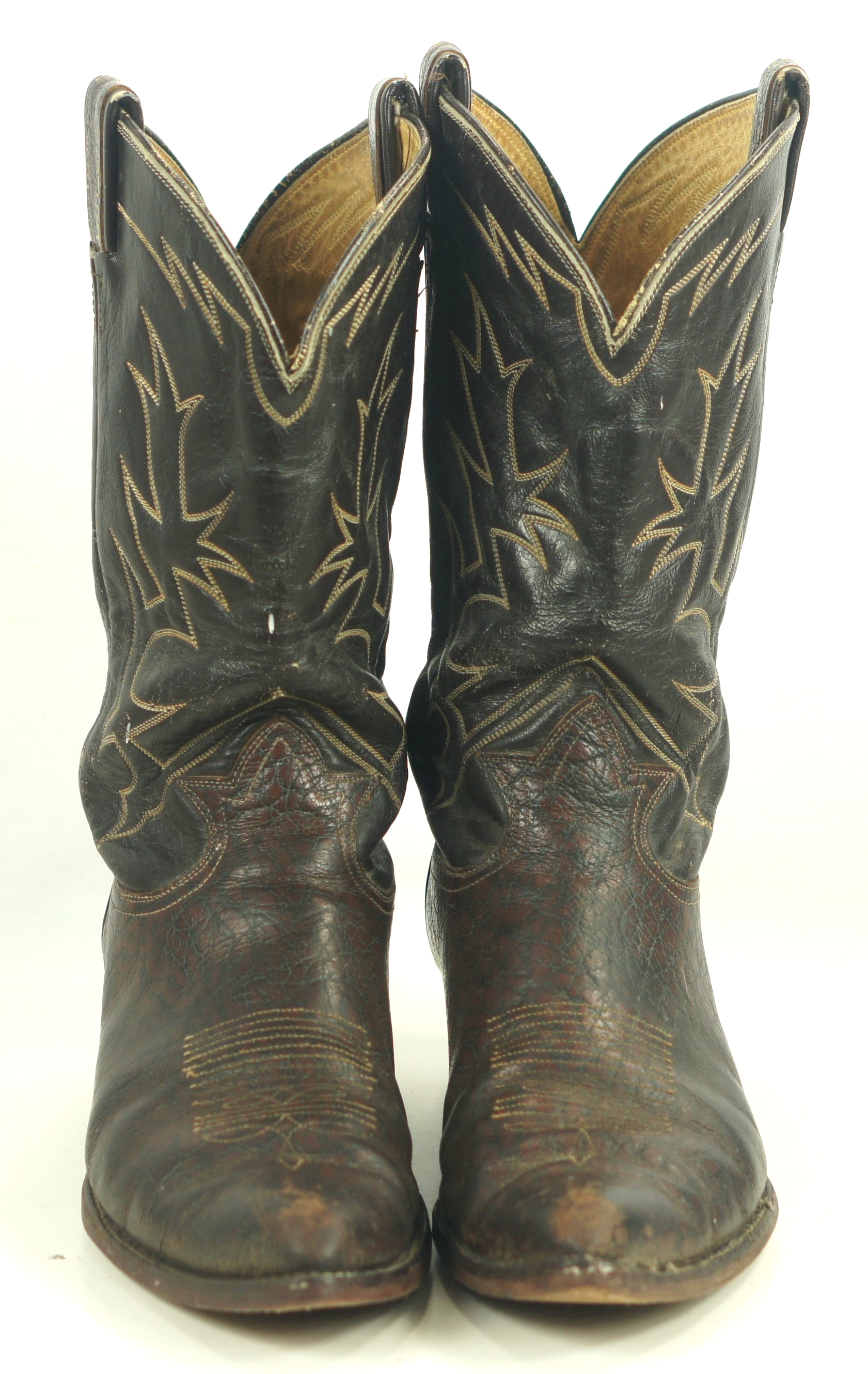Tony Lama Cowboy Boots Peanut Brittle Vintage 70s Black Label USA Made ...