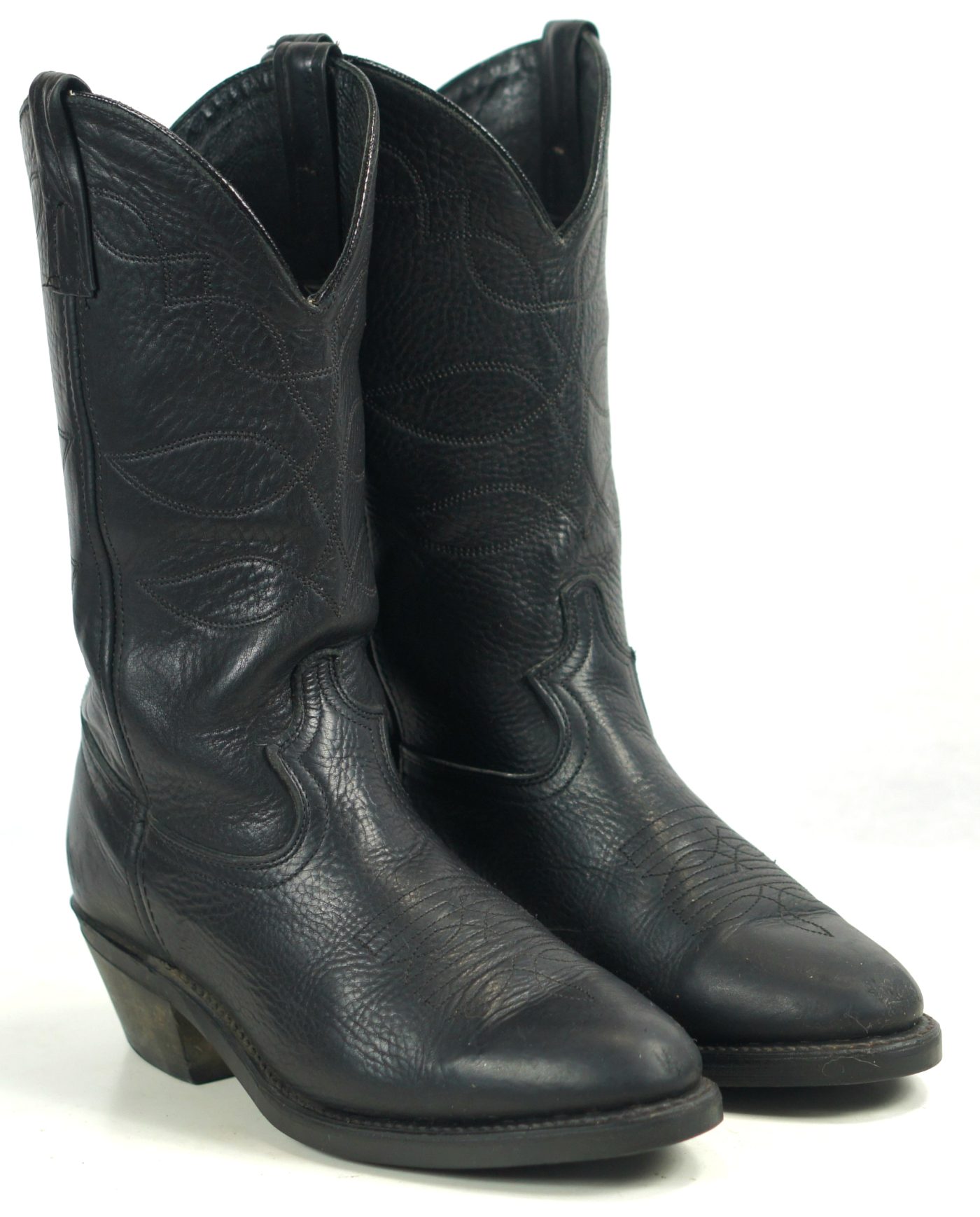 Nocona Black Leather Pointy Toe Cowboy Western Boots Vintage Us Made