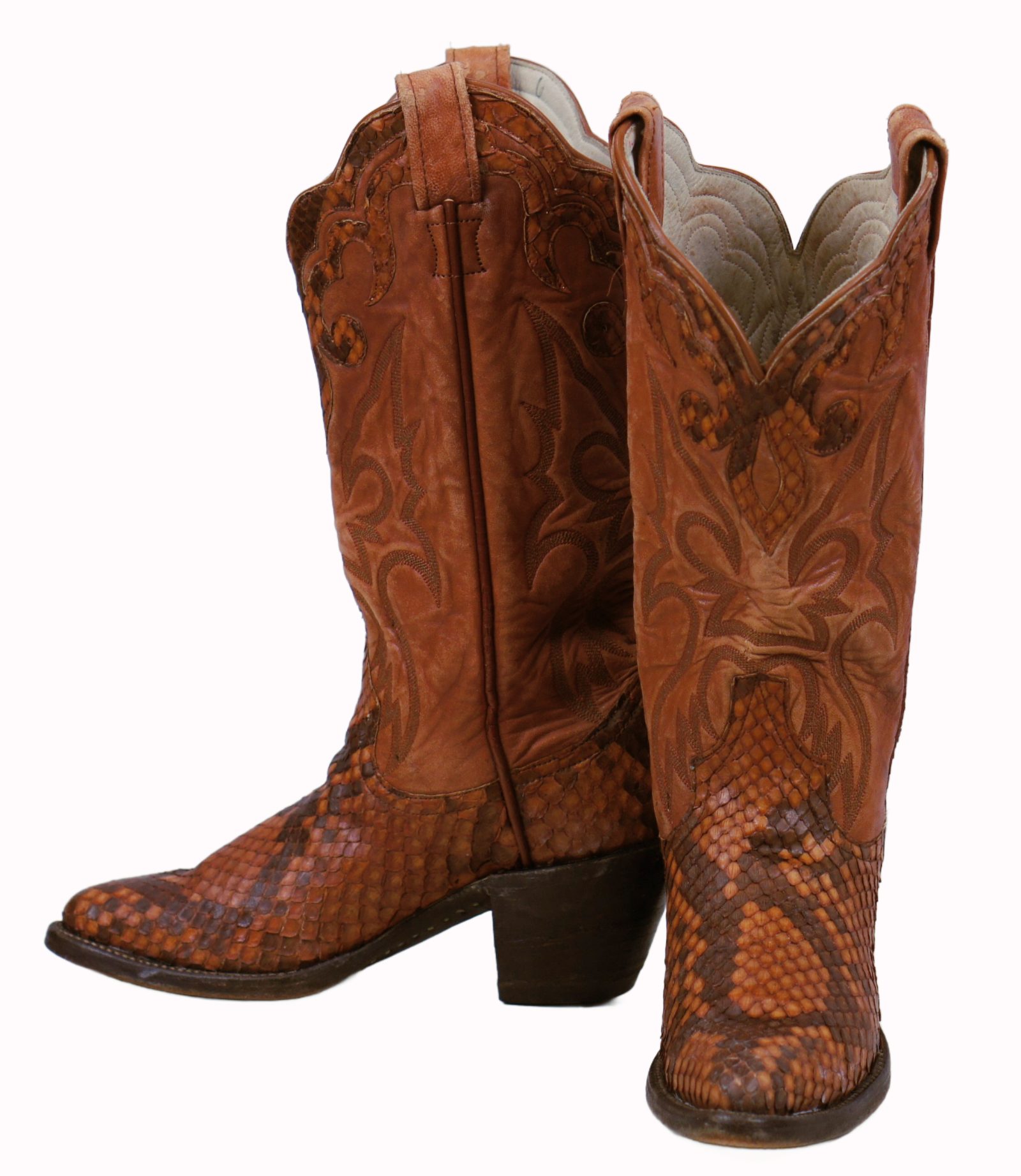 Larry Mahan Western Cowboy Boots Snake Vintage US Made 8-Row Stitch Women