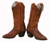 Larry Mahan Western Cowboy Boots Snake Vintage US Made 8-Row Stitch Women