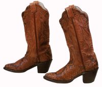 Larry Mahan Western Cowboy Boots Snake Vintage US Made 8-Row Stitch Women