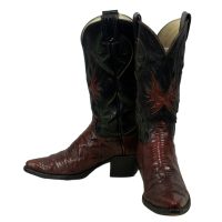 Olathe Burgundy Lizard Cowboy Western Boots Inlay Black Green Flowers Womens 6 (1) (1)square