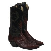 Olathe Burgundy Lizard Cowboy Western Boots Inlay Black Green Flowers Womens 6 (3)square