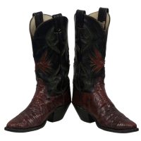 Olathe Burgundy Lizard Cowboy Western Boots Inlay Black Green Flowers Womens 6 (4)square