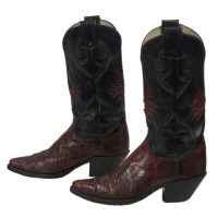 Olathe Burgundy Lizard Cowboy Western Boots Inlay Black Green Flowers Womens 6 (7)square